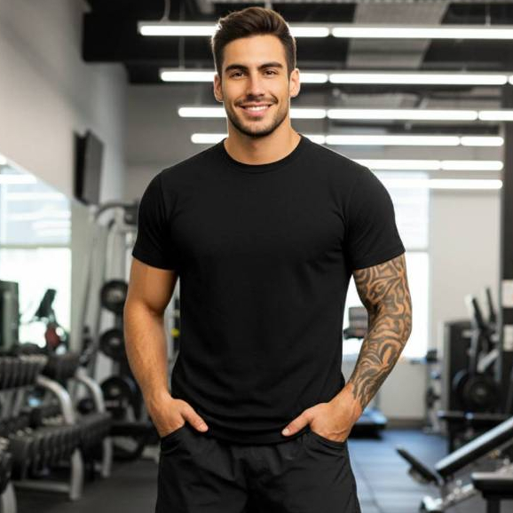 Camiseta Masculina Academia Preta Lisa Algodão Premium Fitness Para Treino Musculação Crossfit  Corrida Blusa Para Homem