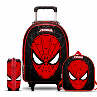 Mochila Escolar Aranha com Lancheira e Estojo - Menino - Rodinhas em Oferta na Shopee