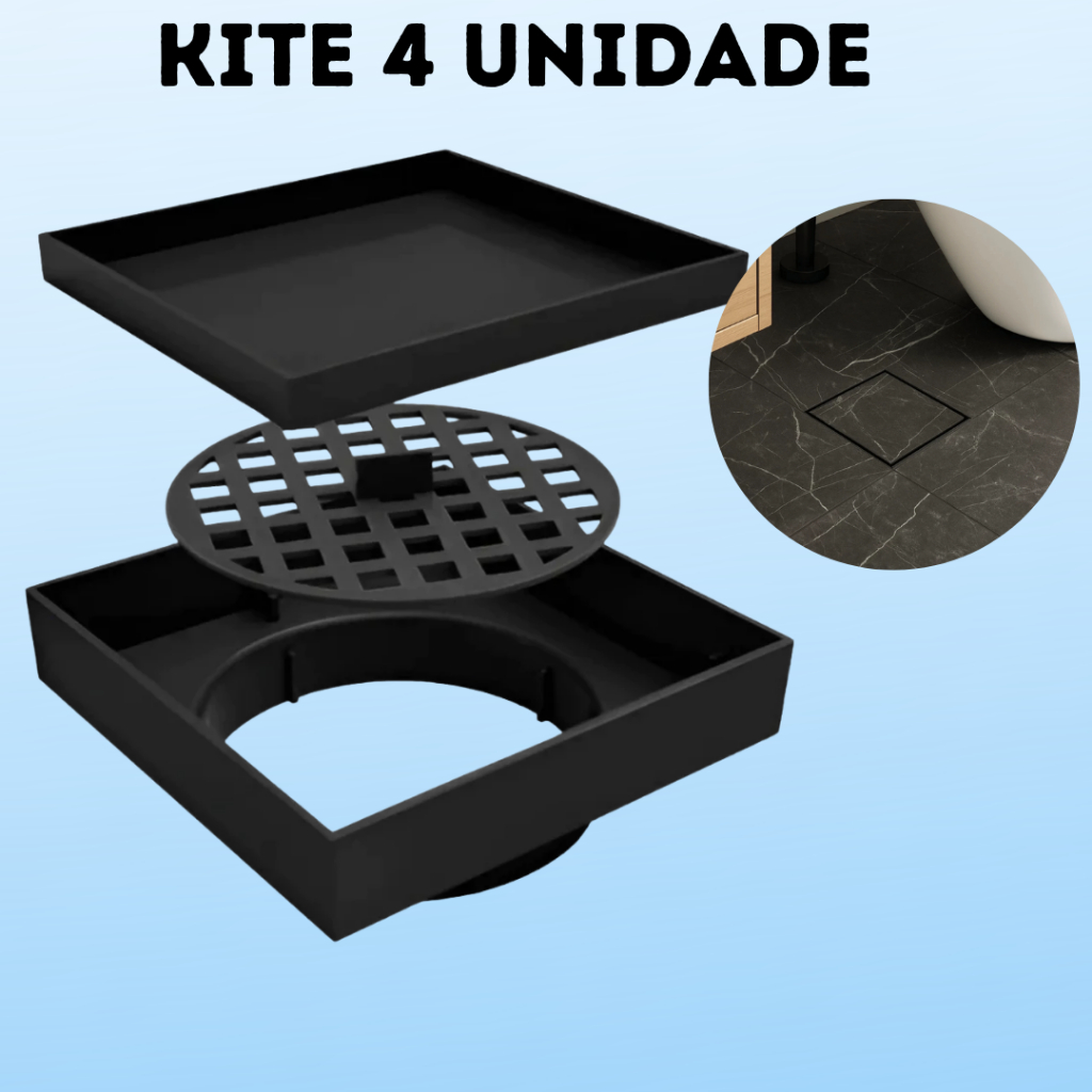 Ralo 10x10 Oculto Seca Piso/porcelanato Inteligente Preto linear invisível Ralo oculto para boxRalo