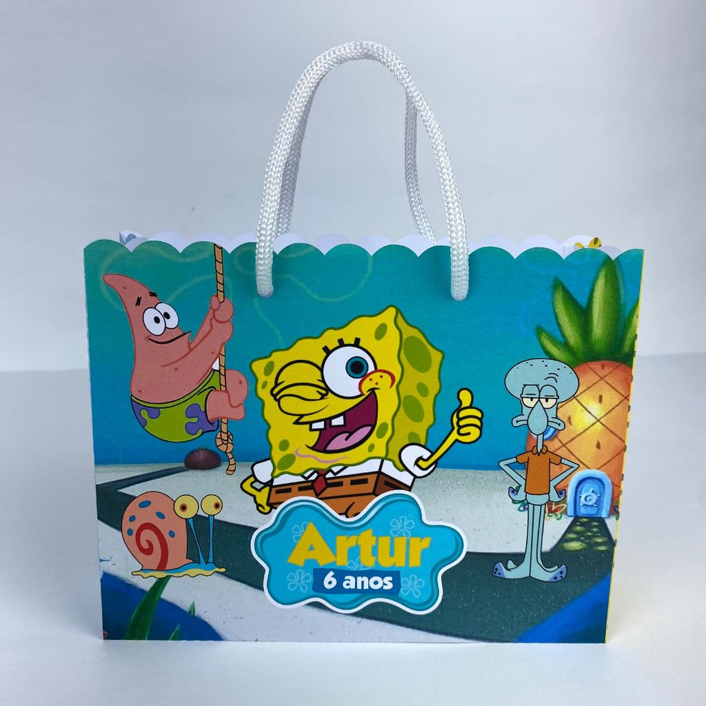 Sacolinha personalizada Bob Esponja  - sacola surpresa, lembrancinha , festa, caixinhas aniversário,