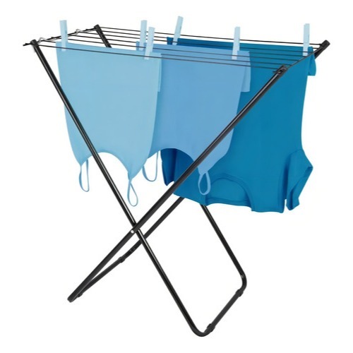 Varal De Chão Slim Preto 6215 Mor Oferta Leve Portátil Sem Abas Apartamento Leve Roupas