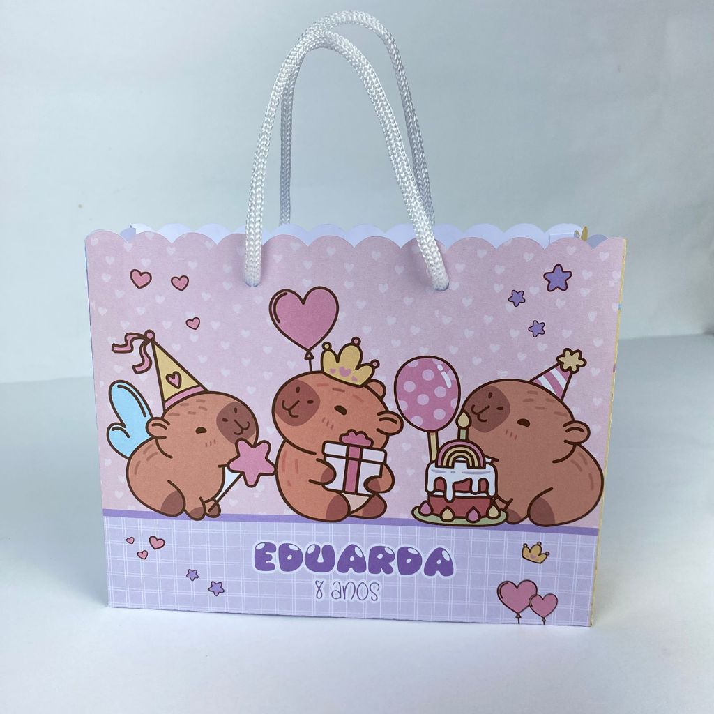 Sacolinha personalizada Capivara - sacola surpresa capivaras fofas, lembrancinha, festa  aniversário