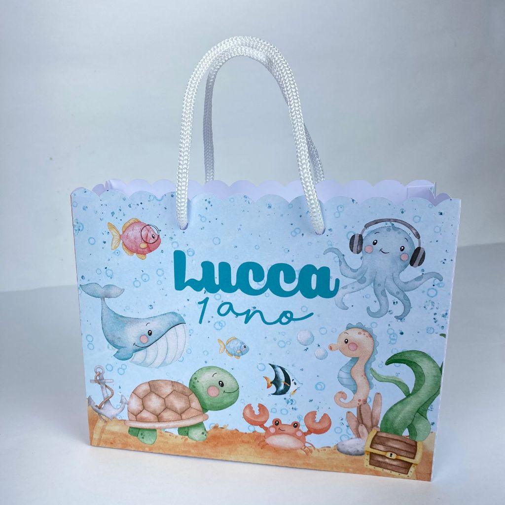 Sacolinha personalizada Fundo do Mar azul -  lembrancinhas , caixinhas, festa de  aniversário menino