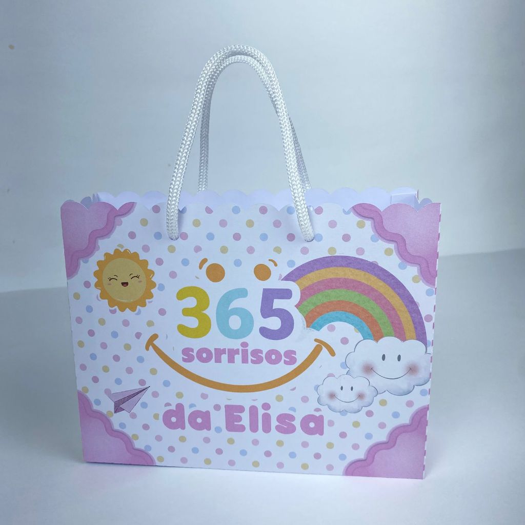 Sacolinha personalizada 365 sorrisos rosa -sacola surpresa, lembrancinha festa de aniversário menina