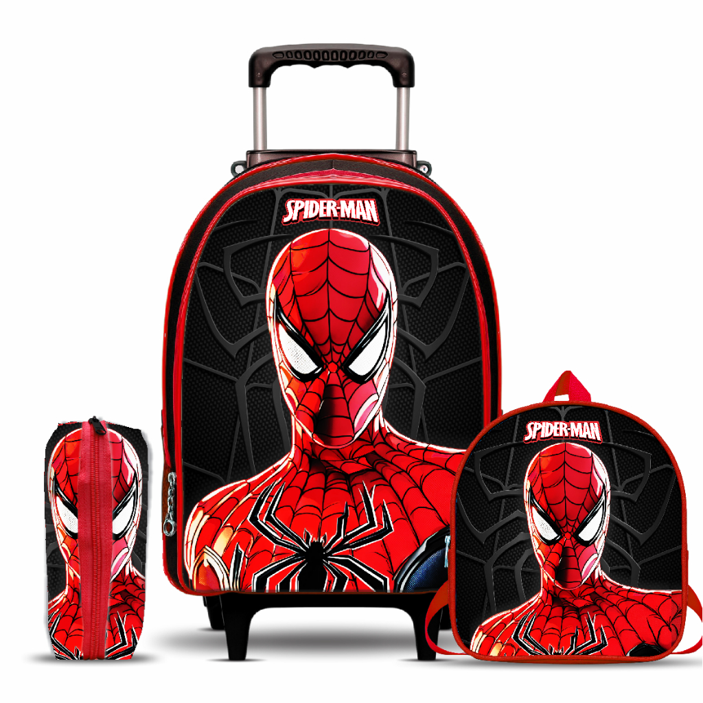 Kit Mochila Escolar Aranha Infantil - com Lancheira e Estojo - Rodinhas - Menino - Masculina em Oferta na Shopee