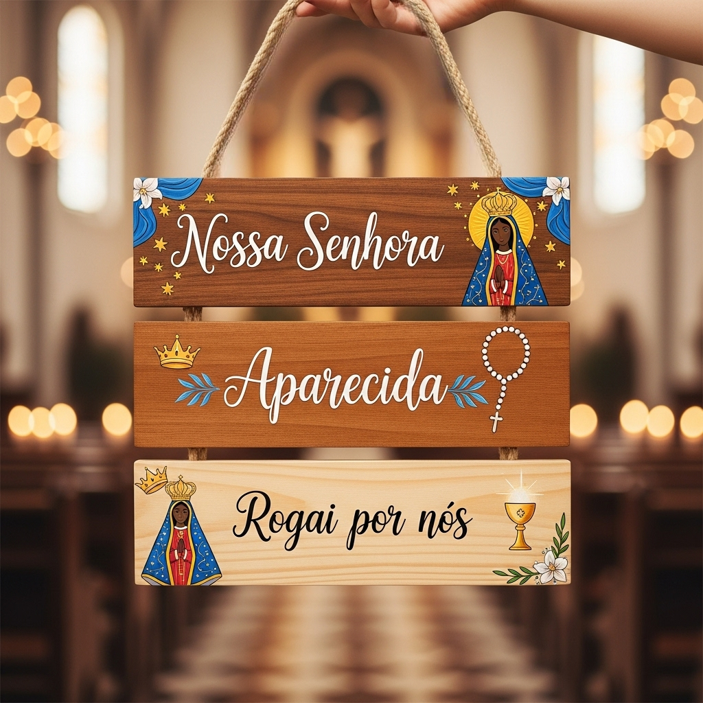 Plaquinha Decorativa Religiosa Nossa Senhora Aparecida Rogai Por Nós Placa Decoração Católica MDF