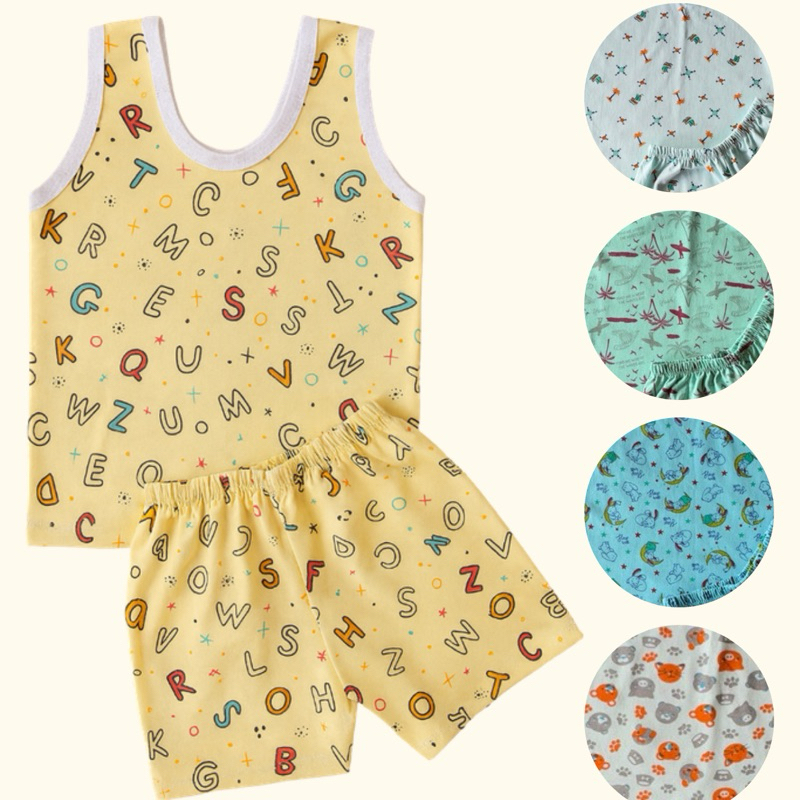 Conjuntos Pijama Infantil Verão Menino – Regata e Short 100% Algodão Estampas Sortidas