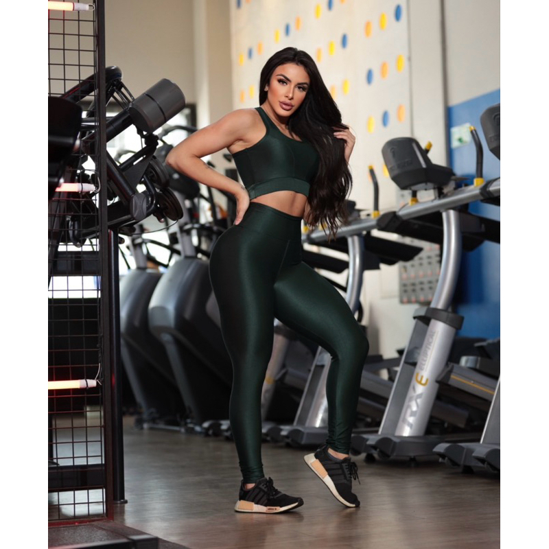 Conjunto Calça Legging e Cropped - Conjunto Fitness Academia feminino Poliamida (Sem Transparência)