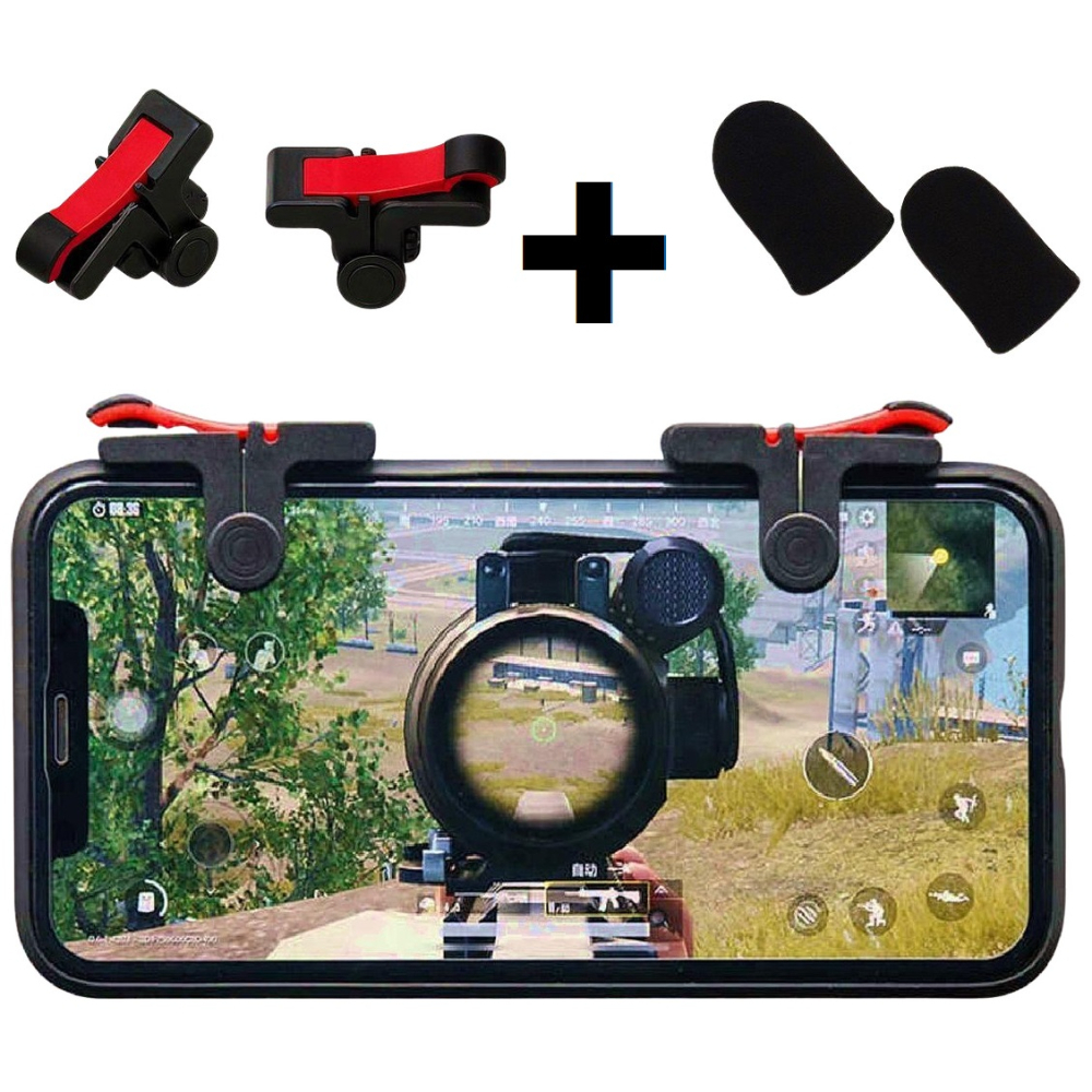 Kit Gatilho Celular Free Fire Pubg + Luva Dedo Gamer Anti Suor