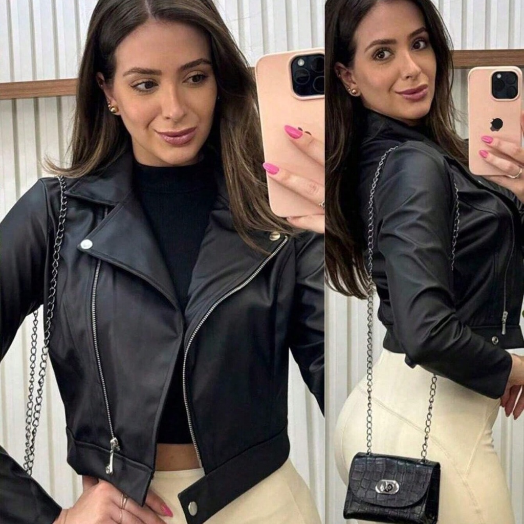 Jaqueta De Couro Feminina Com Ziper Inverno Elegante Envio Imediato