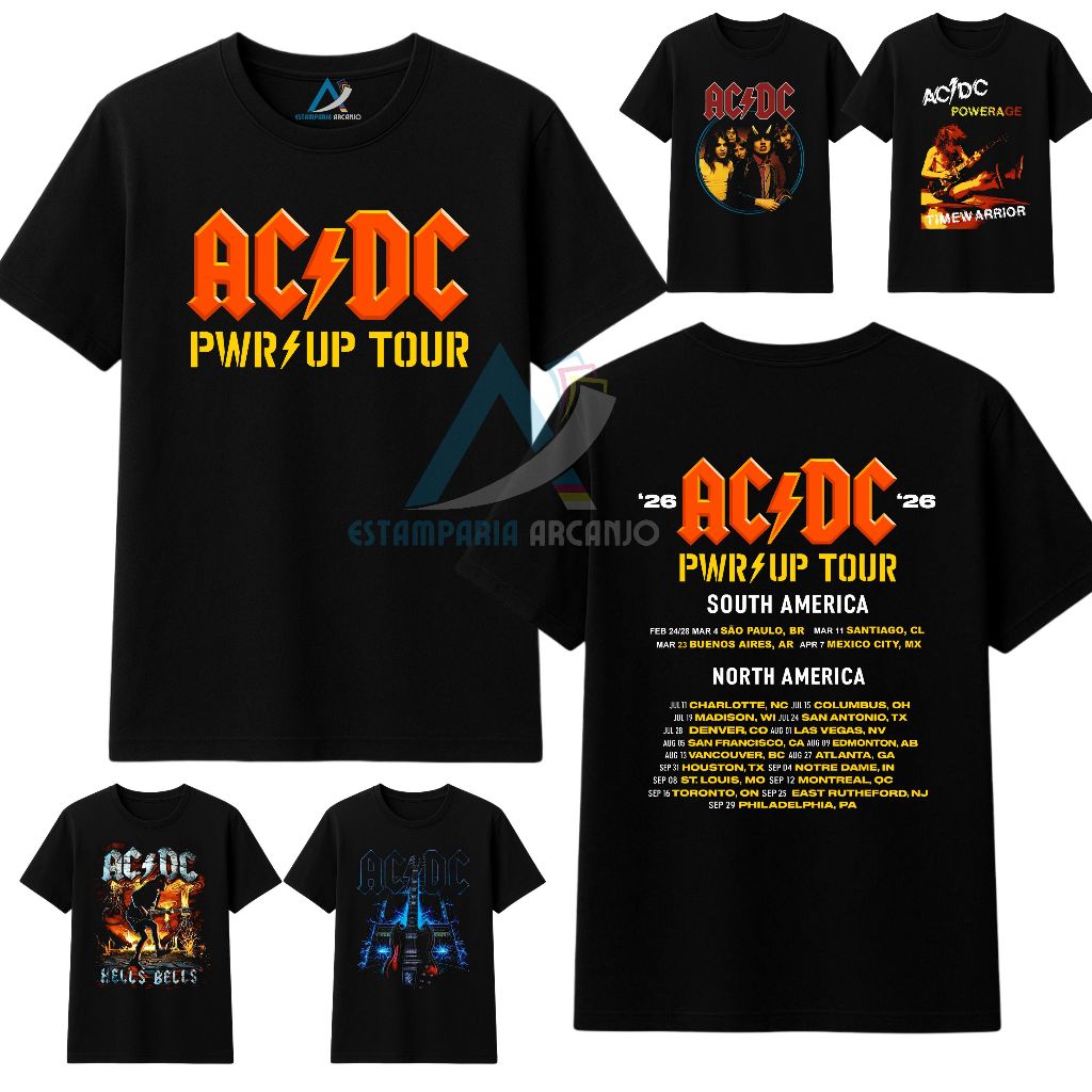 Camiseta ACDC Tour Rock 100% Algodão Premium em Oferta na Shopee