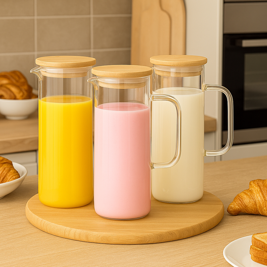 Jarra De Vidro Borossilicato Com Tampa De Bambu 1,5L Suco Água em Oferta na Shopee