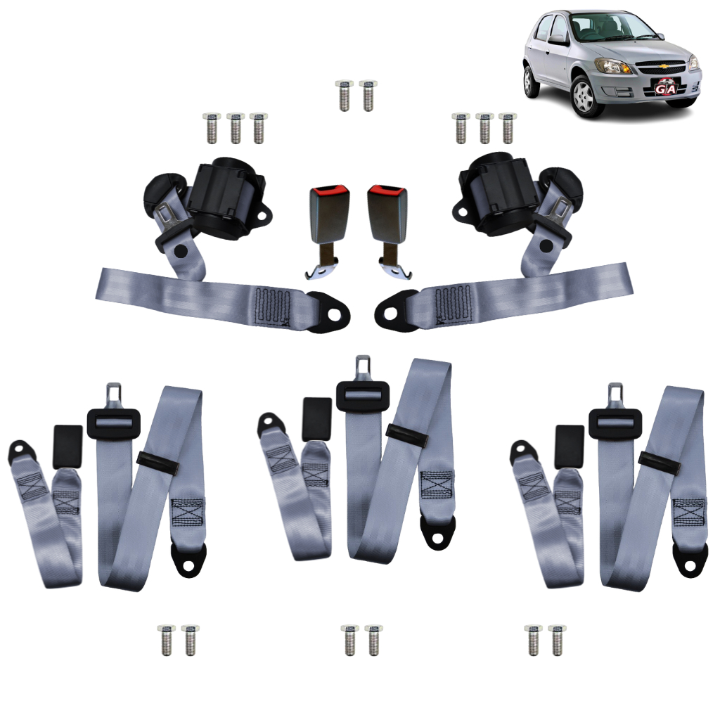 Jogo cinto de segurança Celta Gm completo 5 bancos dianteiro retrátil traseiro abdominal