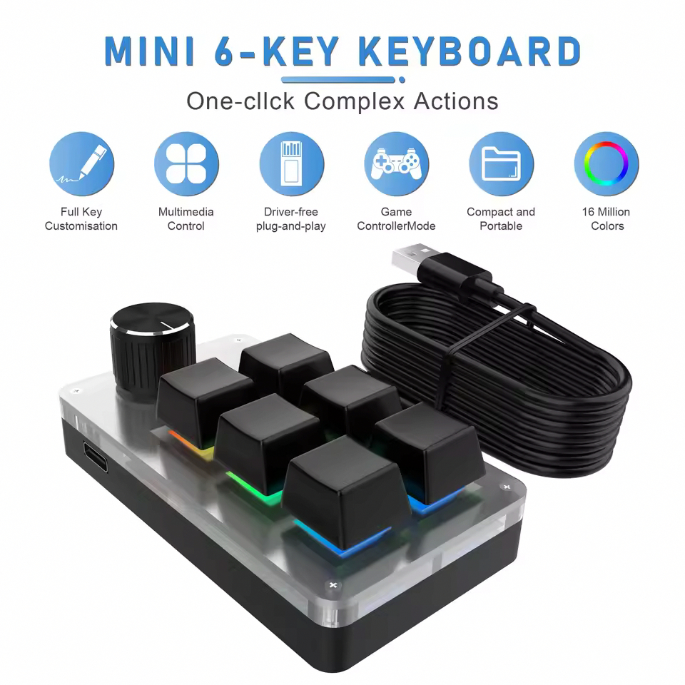 Teclado Macro Macropad Mecânico Programação Personalizada - 6 teclas 1 botão