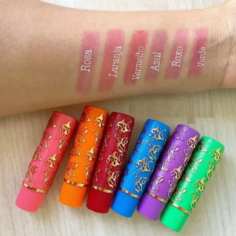 kit 6 colorido batom magico 24 horas,muda de cor,batom vovo