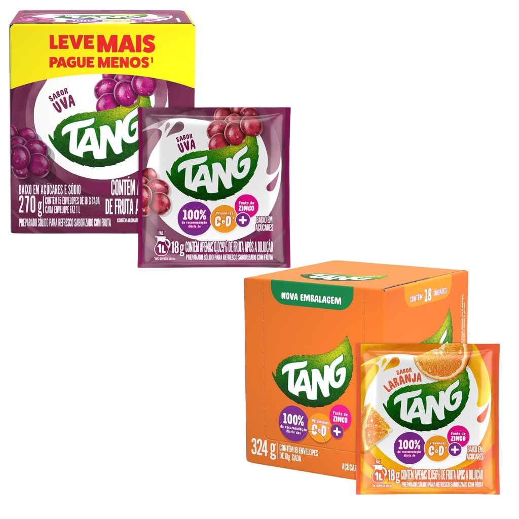 Refresco em Pó Suco Tang C/15 Unidades - Uva ou laranja