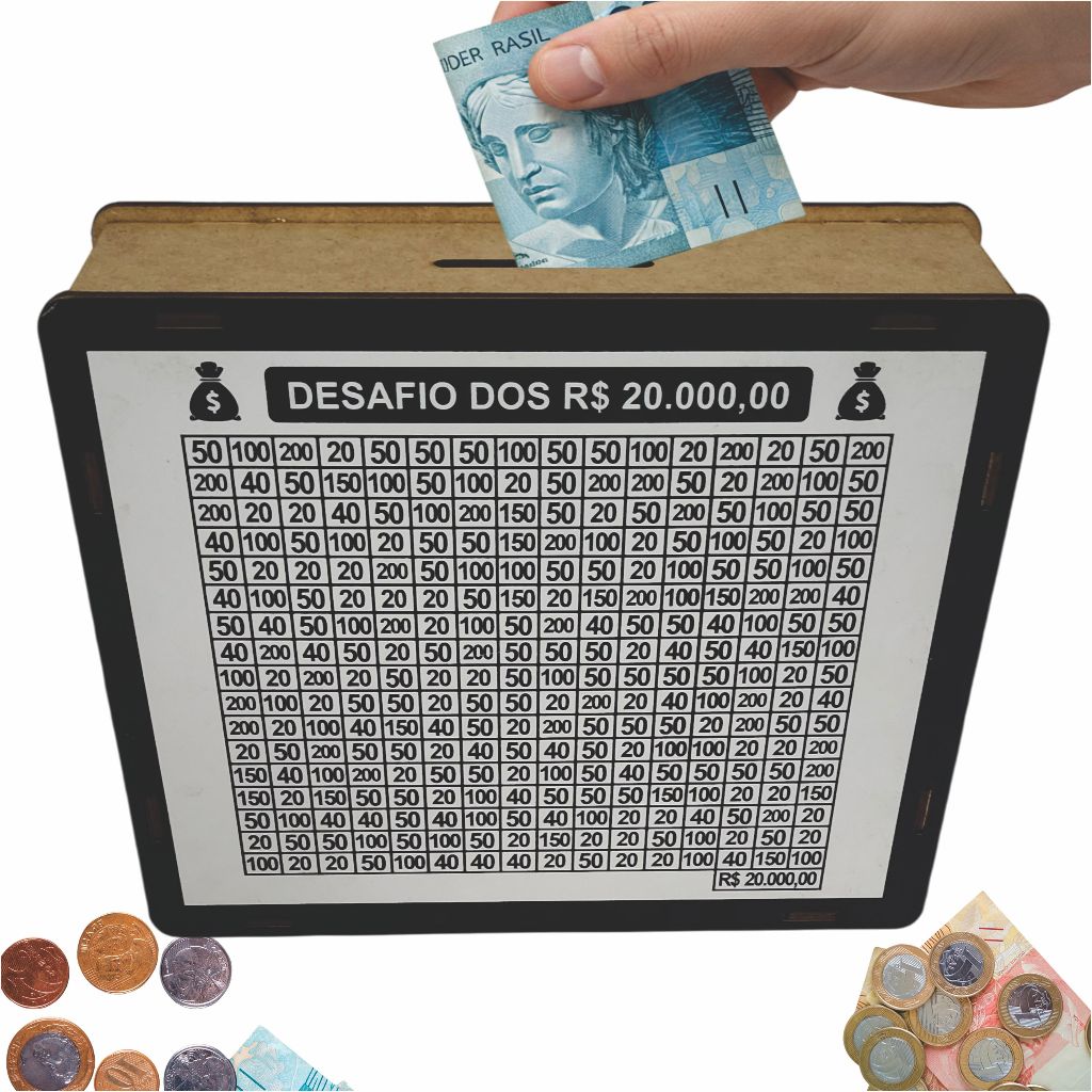 Cofre Cofrinho Desafio 20 mil Caixa de Dinheiro MDF / Método Japonês / Poupança / Depósitos Contador em Oferta na Shopee