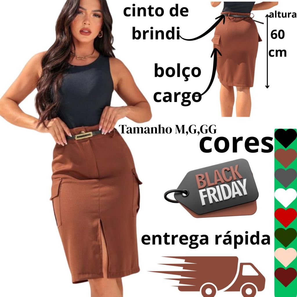 saia midi feminina alfaiataria cargo moda evangelica em Oferta na Shopee
