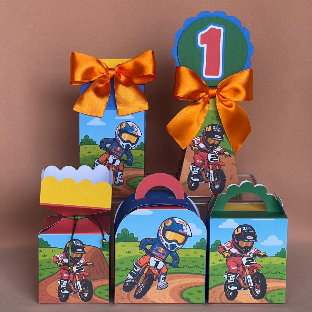 Lembrancinha Personalizada PEGUE E MONTE Motocross Rally - Kit festa aniversário, mesversario, caixinha