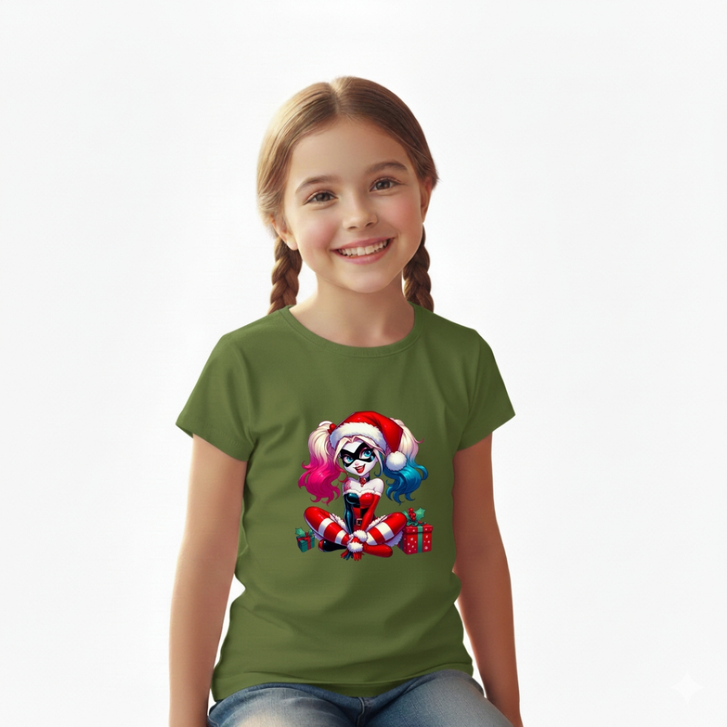 Camiseta Infantil Menina Estampada Alerquina Natal Algodão Macio Lançamento Crianças Desenho