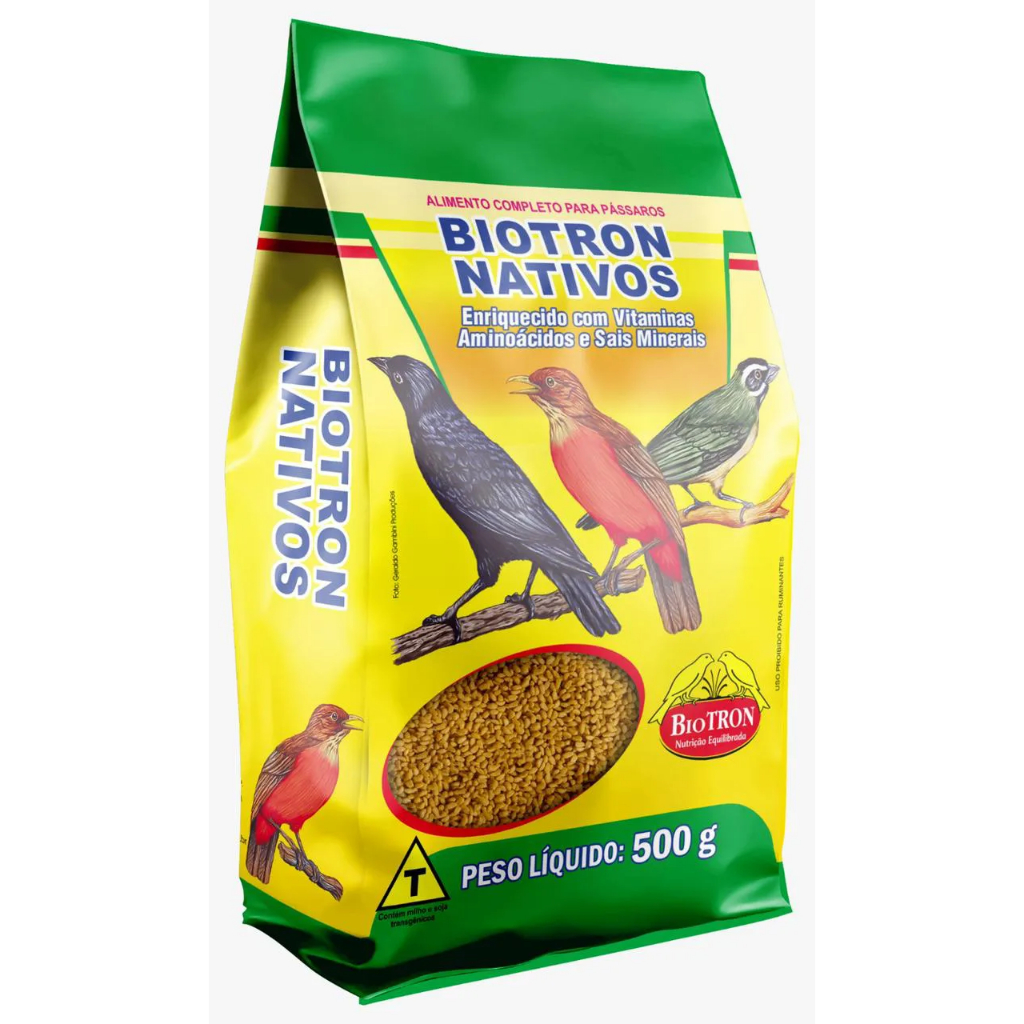 Ração Extrusada Nativos Biotron 500g Para Trinca Ferro, Sabiá e Pássaro Preto