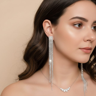 Brinco Longo Franja Luxo Zircônia Premium Cascata Brinco Festa Elegante Brilho Intenso  Moda Feminina Ouro Prata 18k