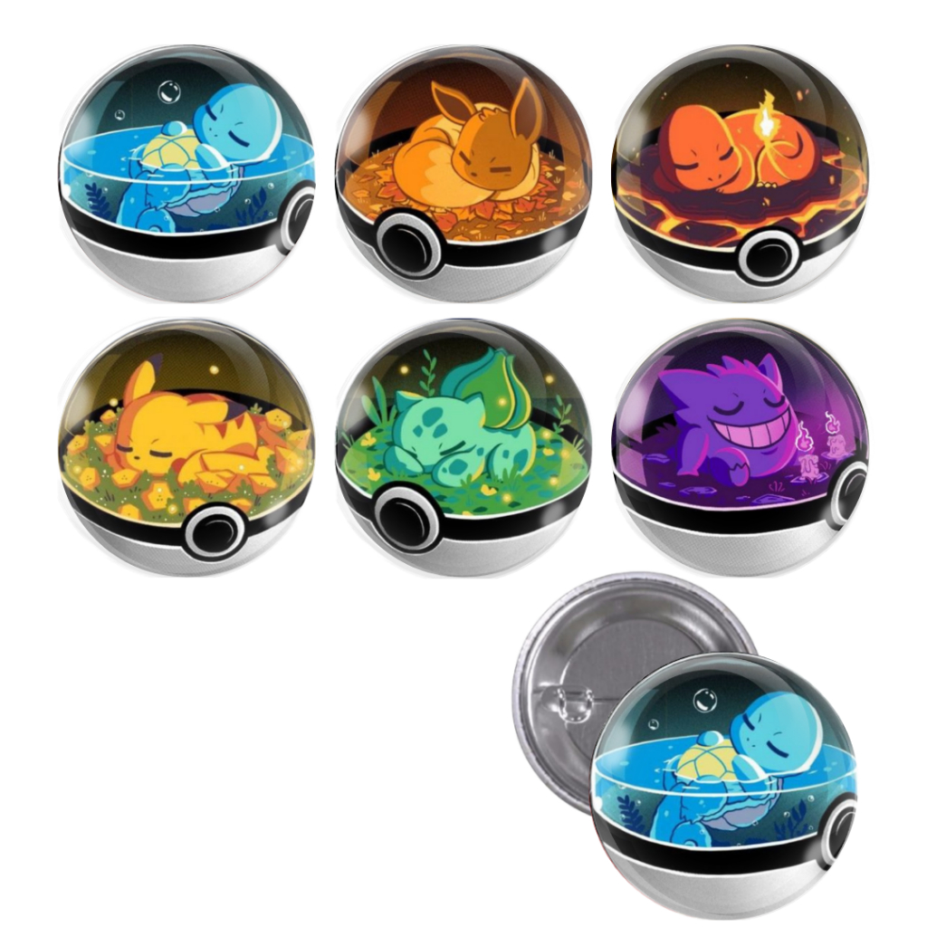 Cartela com 6 Bottons Pokémons - Pokébola Cute Kawaii Fofo Anime / Série Geek / Nerd / Broche / Pins em Oferta na Shopee