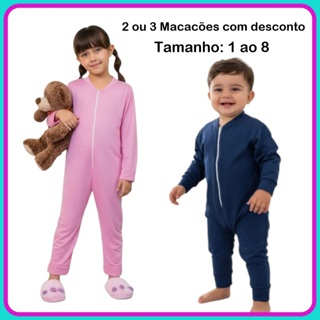 Macacão Com Zíper Malha Fria Pijama Infantil 1 ao 8 Menino e Menina em Oferta na Shopee