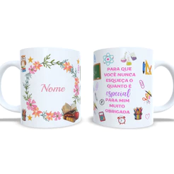 Caneca Dia dos Professores Personalizada com Nome 325 ml Porcelana