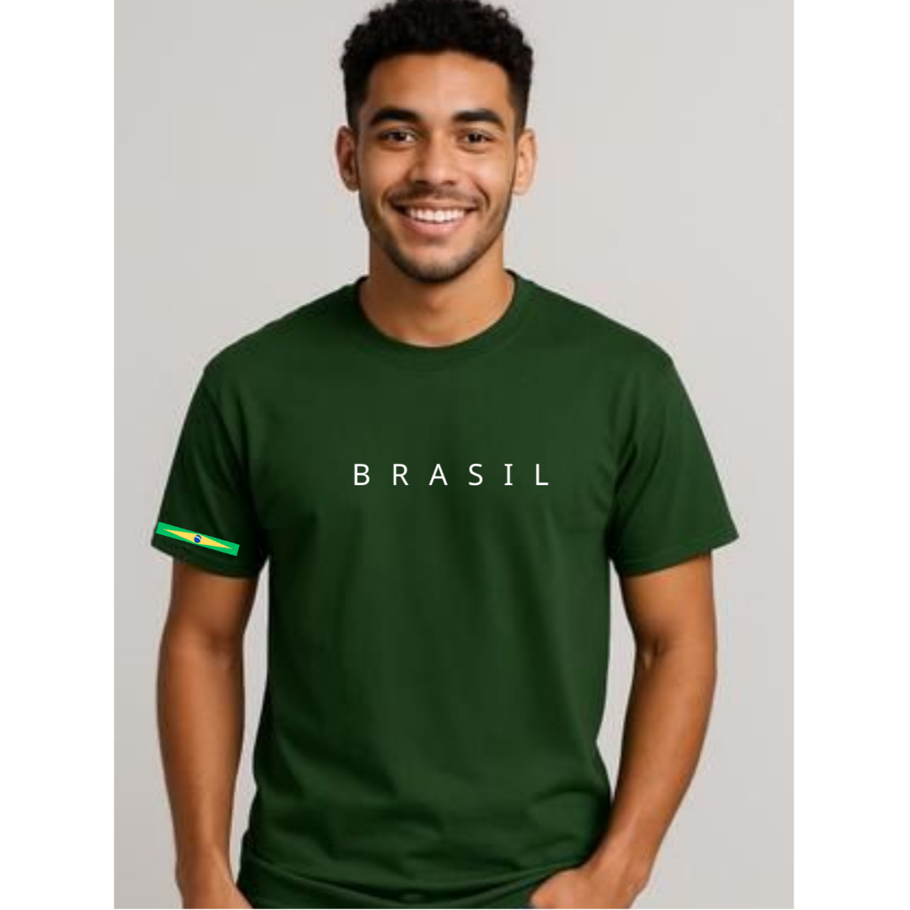Camiseta Brasil Copa do Mundo Unissex Algodão Fio 30.1 Super Estilosa Moderna Casual Estampa Frente e Manga