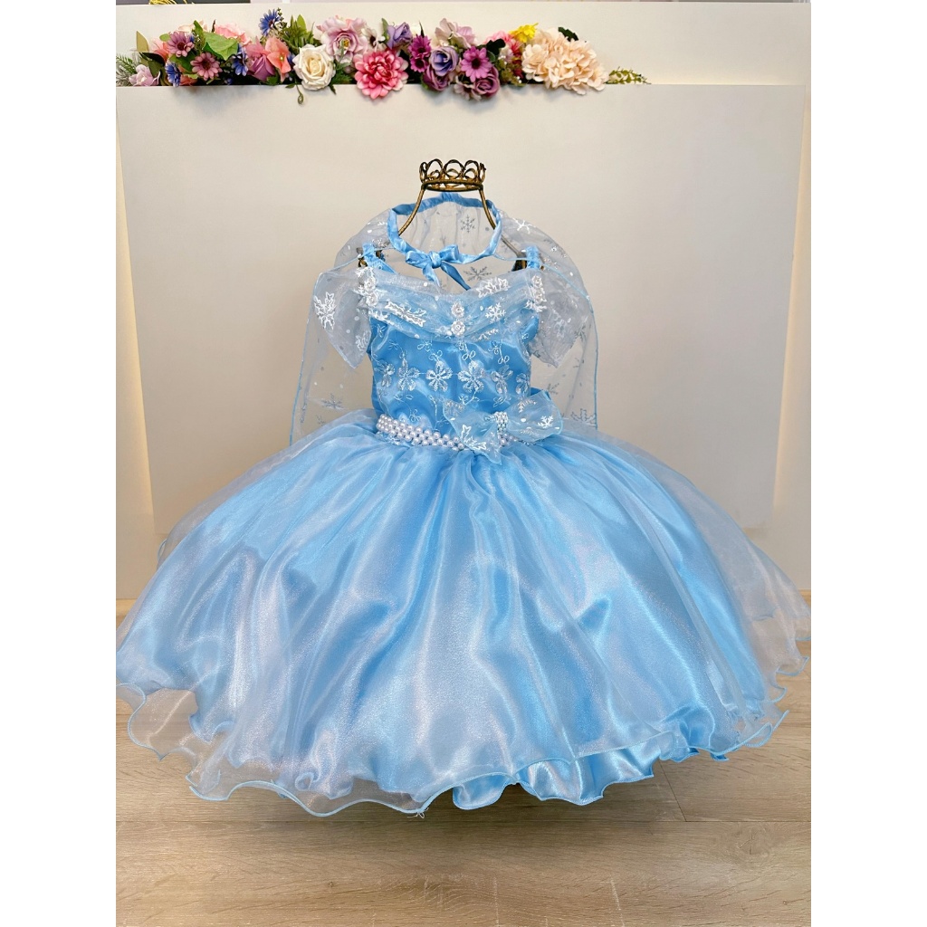 Vestido Infantil Princesas Frozen Elsa Anna C/ Capa - Festas