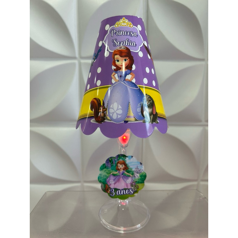 Kit Abajur Centro de Mesa Princesa Sofia / Kit Lembrancinha Abajur personalizados Princesa Sofia