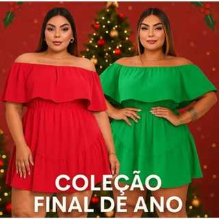 Vestido macaquinho Plus size  curto, ombro a ombro estiloso Natal Ano novo