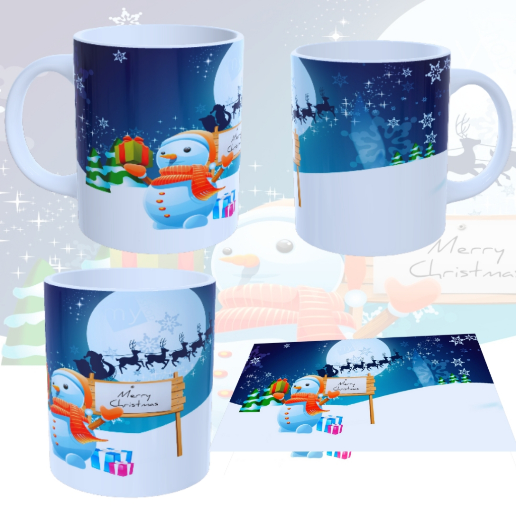 Caneca De Porcelana 325 Ml Boneco De Neve Merry Christmas Natal