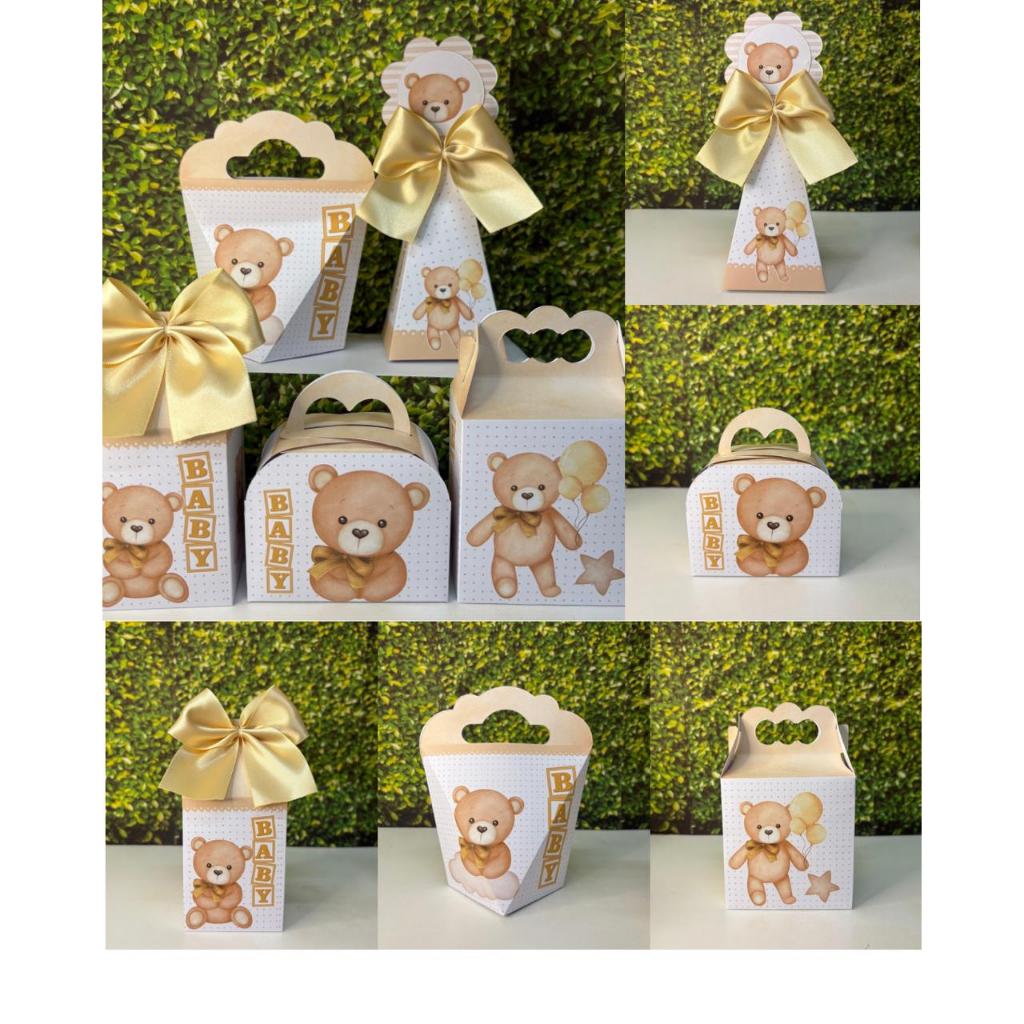PEGUE E MONTE- Personalizados kit festa- caixinhas para festas- CHÁ REVELAÇÃO/ CHÁ DE BEBE MARROM/ DOURADO Lembrancinha