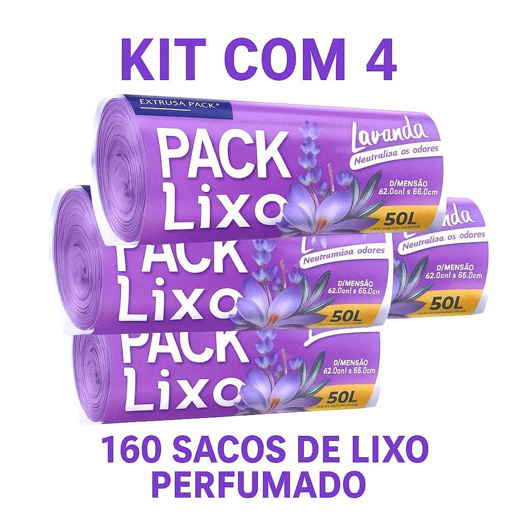 KIT 4 SACOS DE LIXO PERFUMADOS LAVANDA / 160 SACOS / PIA E BANHEIRO / 34x38cm / NEUTRALIZA ODORES