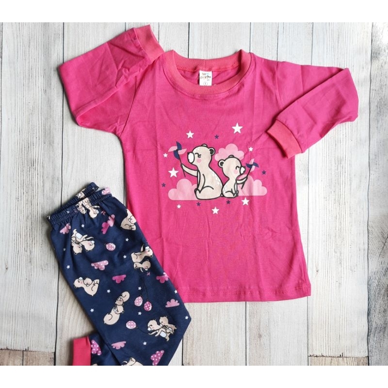 Pijama infantil menina | tam. 1/2/3 | pijama longo infantil, tecido meia malha, 100% algodão, pijama com punho
