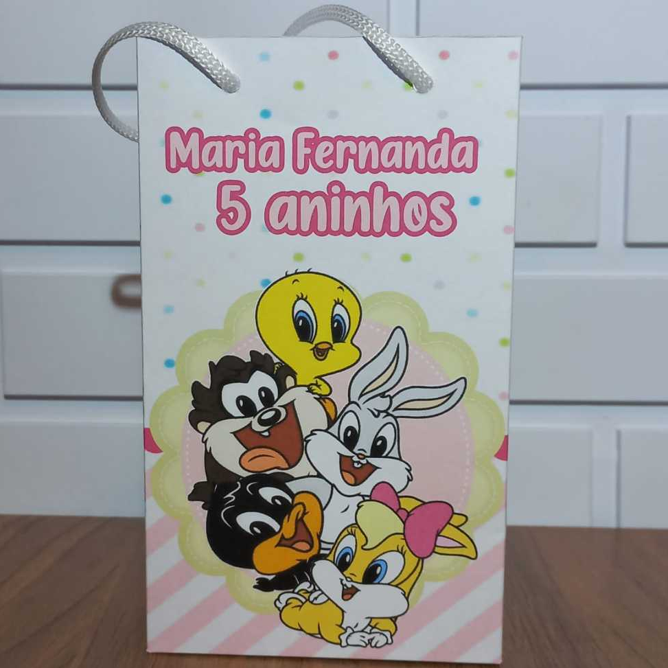 Sacolinha Personalizada Looney Tunes Menina Aniversário Infantil Mimos e Lembrancinhas para Festa KIT PEGUE E MONTE