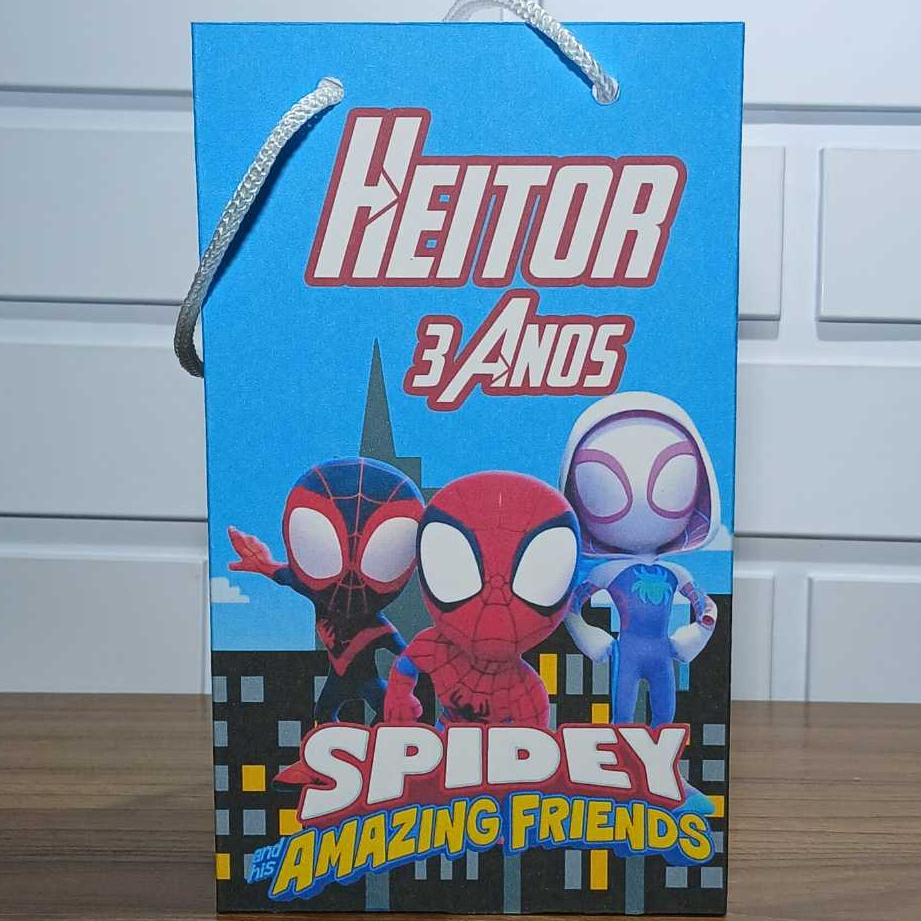 Sacolinha Personalizada Spidey e Seus Amigos  Aniversário Infantil Mimos e Lembrancinhas para Festa KIT PEGUE E MONTE