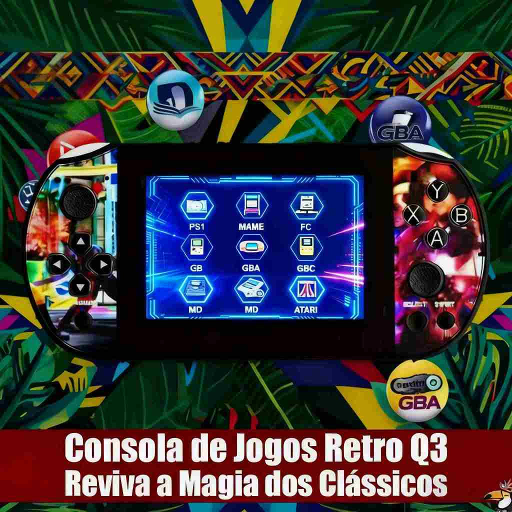 Q3 Console de Jogos Retrô | 11.000 Jogos Clássicos | Tela IPS 4.3" HD | 64GB + Sistema Linux | Portátil | Presente