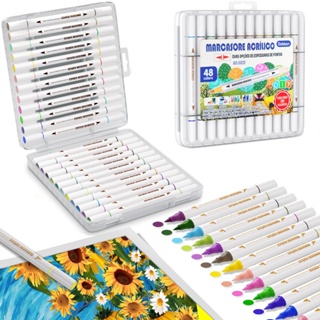 Caneta marcadora acrílica Tinta ponta dupla kit 120/72/48/36/24 cores sortidas ,Preto, branco, dourado，caixa de secagem em Oferta na Shopee