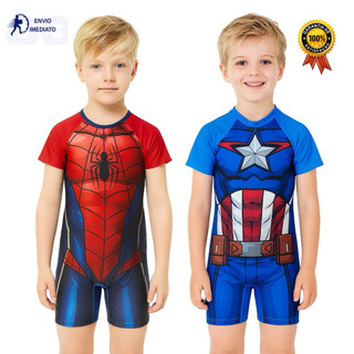 Roupa Fantasia Homem Aranha (Spiderman) Infantil Heróis Poliéster e Elastano Proteção UV 50+
