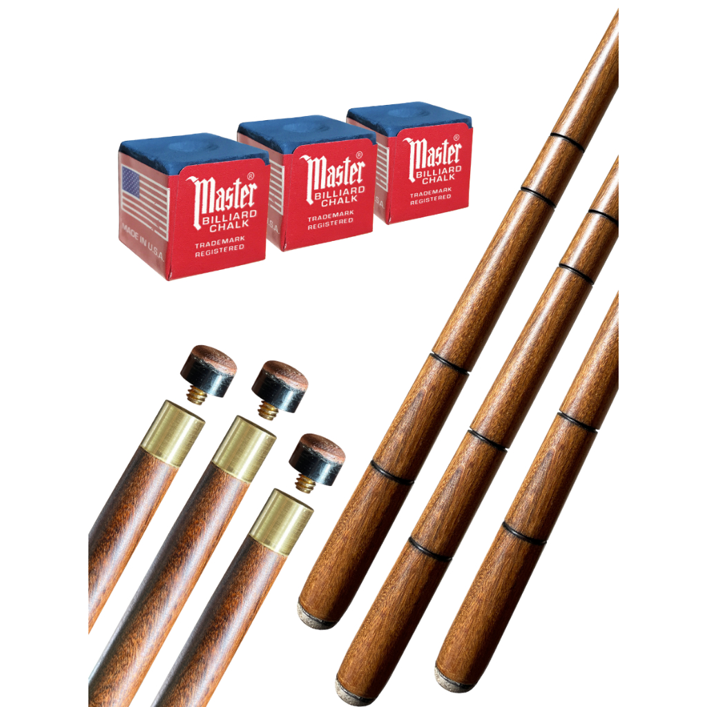 3 Tacos Sinuca Bilhar Com Sola De Couro Profissional + 1 Giz em Oferta na Shopee