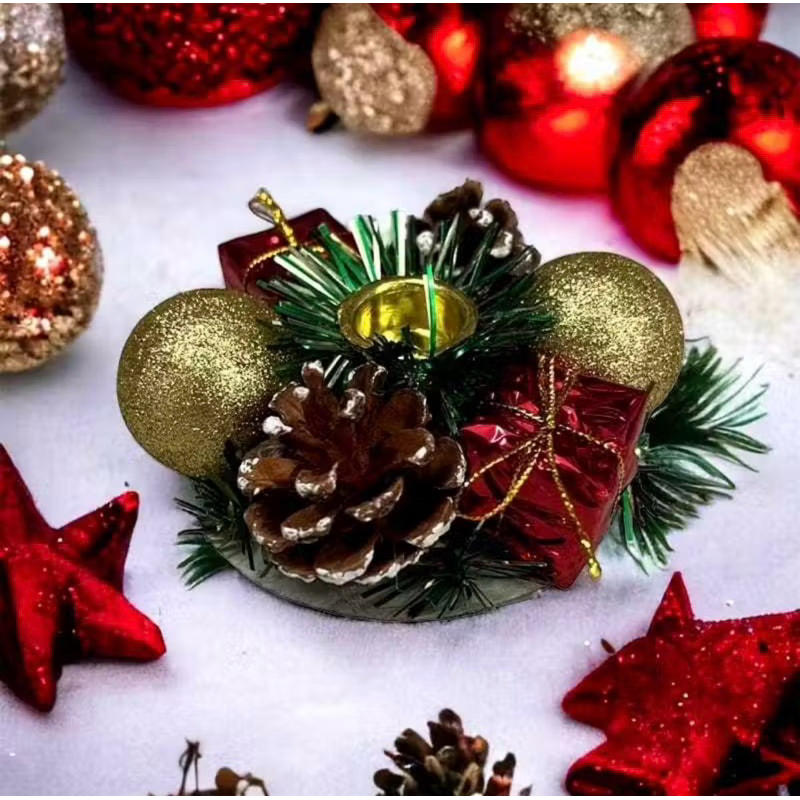 ENFEITE PORTA VELA CANDELABRO NATALINO | TAM.: 12CM | ÁRVORE DE NATAL | PAPAI NOEL | NATALINO | DECORAÇÃO | FESTA