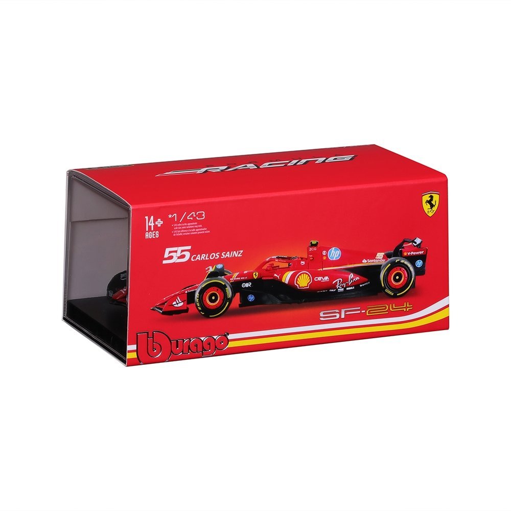 Carrinho Miniatura Burago Ferrari SF-24 F1 1:43 - Sainz com Capacete