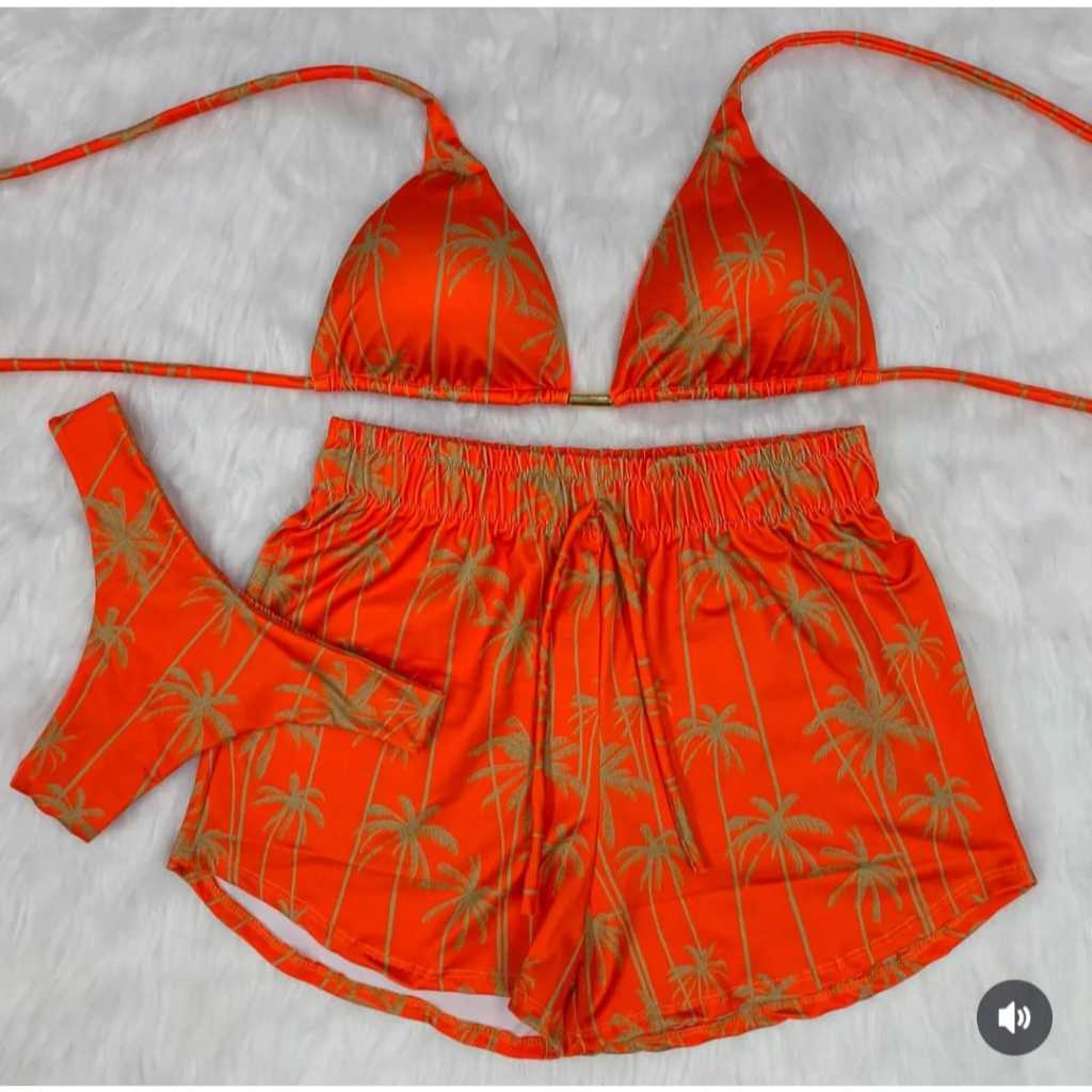 Conjunto Biquíni Feminino 3 Peças Short Moda Praia em Oferta na Shopee