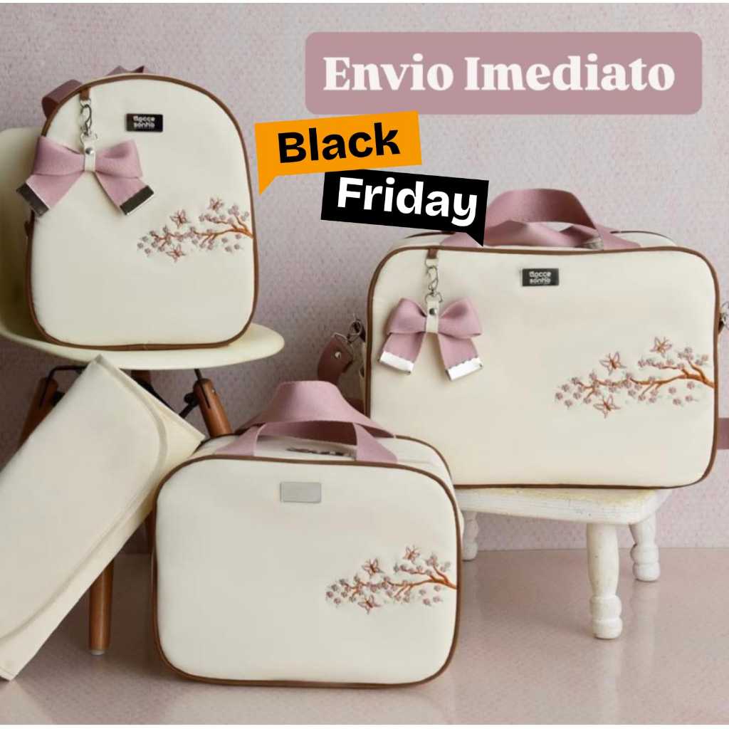 Bolsa Maternidade kit com 4 Peças Termico Impermeável Bordado Borboleta Safari Menina/Menino em Oferta na Shopee