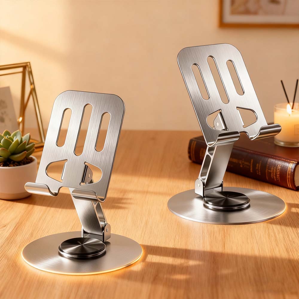 Suporte Alumínio de Mesa Base Rotatória Ajustável 360º Para Smartphones e Tablets
