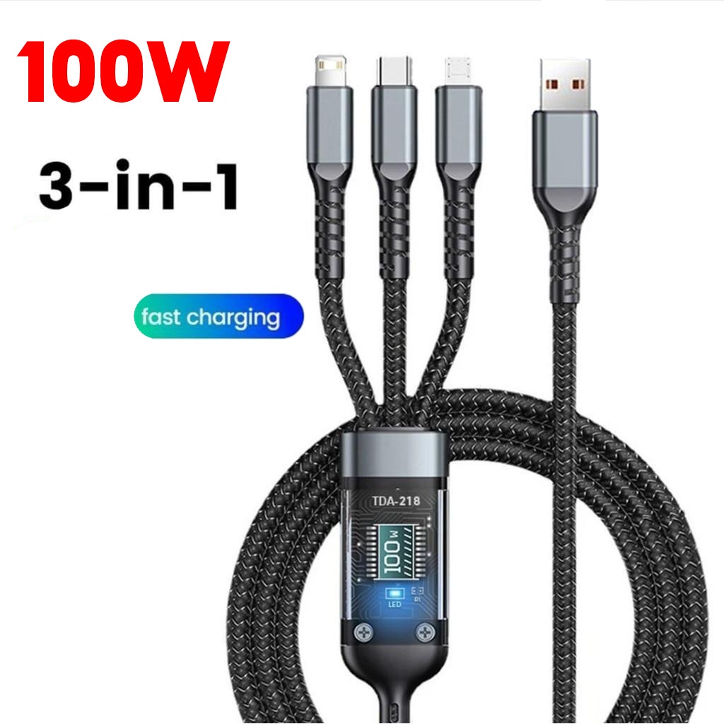 Cabo de dados três em um cabo de carregamento ultrarrápido para V8 Micro USB Tipo C 1.2m A1