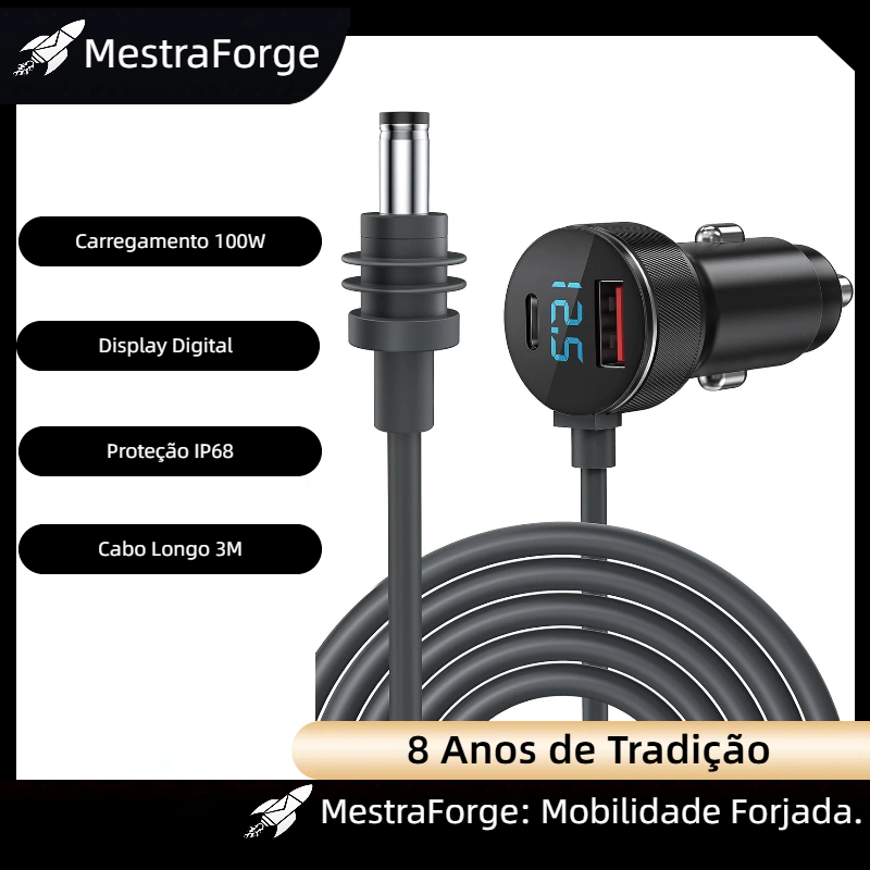 Cabo de Alimentação 100W para Starlink Mini - Carregador Superrápido PD 20V/5A com Display Digital - Cabo Longo 3M IP68